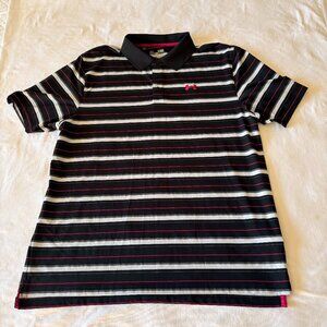 Under Armour Heat Gear Golf Outdoor Polo Black Pink/Gray Stripes Size XL Loose